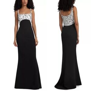 NWT Safiyaa Ezda Sleeveless Sequin Gown in Ivory/Black $2,655 - Size 16